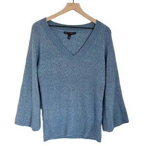 White House Black Market Wool Women’s 3/4 Drama Sleeve Sweater Blue Size Small‎
